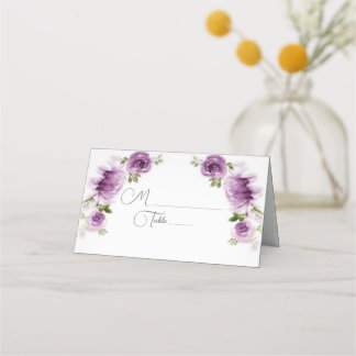 Cartão De Mesa Casamento de Rosas e Peônias Fuchsia em Aquarela