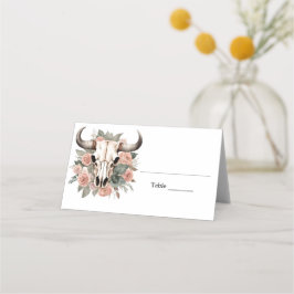 Cartão De Mesa Casamento de Sábado de Crânio Floral de Boho Ocide