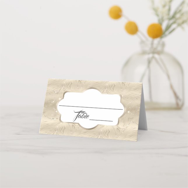 Cartão De Mesa Casamento de Sandy Dourado Faux Foil Elegante (Frente)