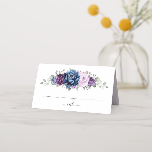 Cartão De Mesa Casamento de Sangue Lilac Marinho Roxo Dusty Blue (Frente)