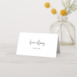 Cartão De Mesa Casamento de Script Branco e Preto Minimalista Mod