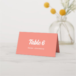 Cartão De Mesa Casamento de Script Minimalístico Coral Rosa