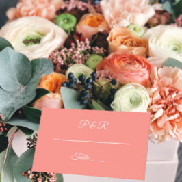 Cartão De Mesa Casamento de Script Simples Coral Estilizado