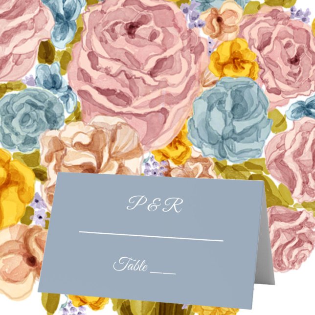 Cartão De Mesa Casamento de Script Simples Estilizado Dusty Blue (In Situ Wedding)