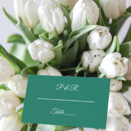 Cartão De Mesa Casamento de Script Simples Estilizado Emerald Gre