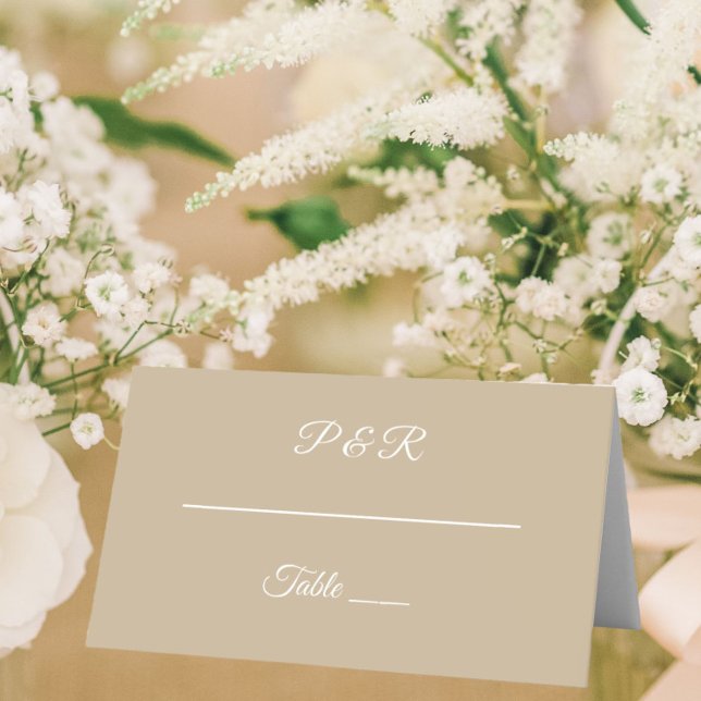 Cartão De Mesa Casamento de Script Simples Estilizado Khaki (In Situ Wedding)