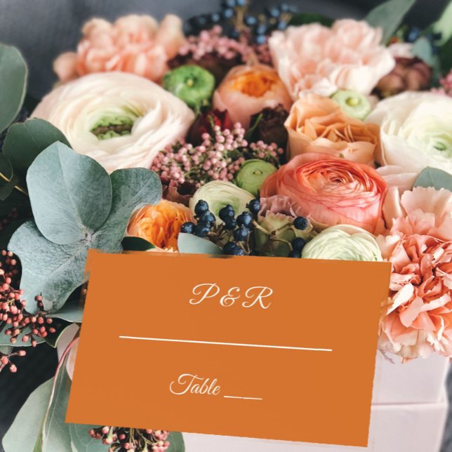 Cartão De Mesa Casamento de Script Simples Estilizado Laranja Que (In Situ Wedding)