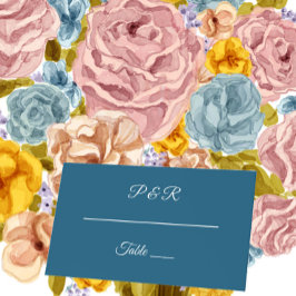 Cartão De Mesa Casamento de Script Simples Estilizado Teal Blue