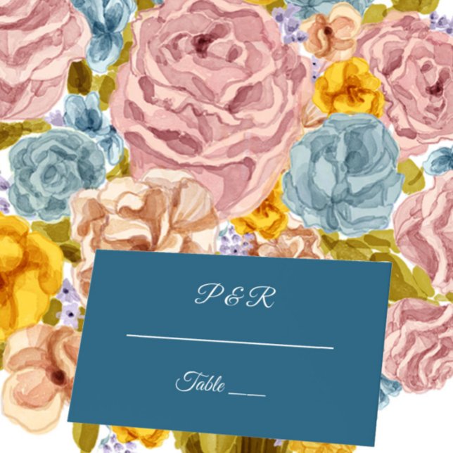 Cartão De Mesa Casamento de Script Simples Estilizado Teal Blue (In Situ Wedding)