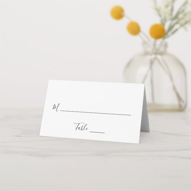 Cartão De Mesa Casamento de Script Simples Preto e Branco Escrito (Frente)