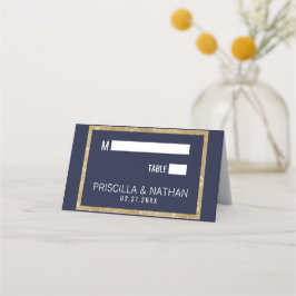 Cartão De Mesa Casamento de Sequência Dourada Azul do Marinho Mod