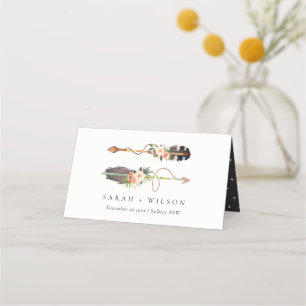 Cartão De Mesa Casamento De Seta Floral De Boho Feather Elegante
