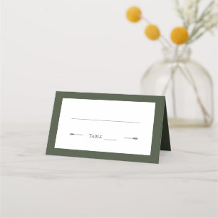 Cartão De Mesa Casamento de setas minimalista   Verde-oliva