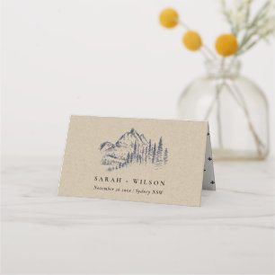 Cartão De Mesa Casamento de Sketch Kraft Marinho Pine Woods Mount