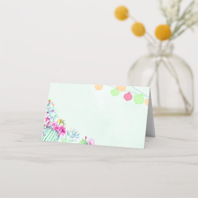 Cartão De Mesa Casamento de Suculentos Cactus Lantern Fiesta (Frente)