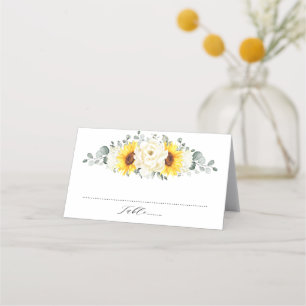 Cartão De Mesa Casamento de Sunflower Ivory Peony Floral Eucalypt