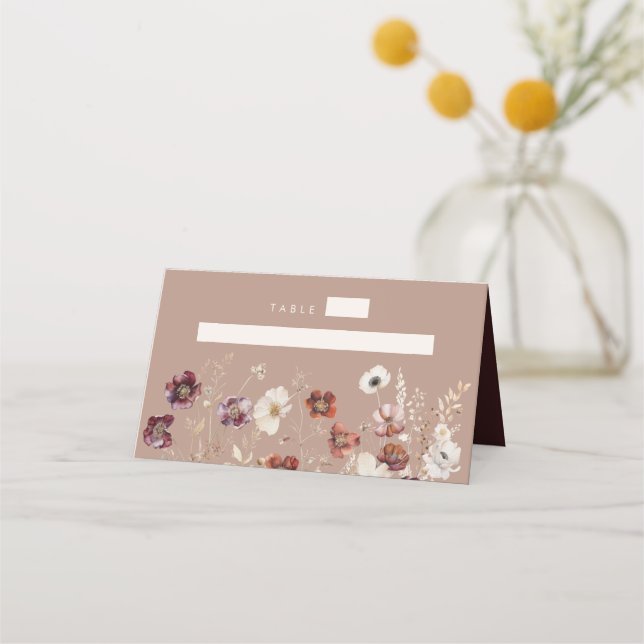 Cartão De Mesa Casamento de Taupe Boho Fall Wildflower (Frente)