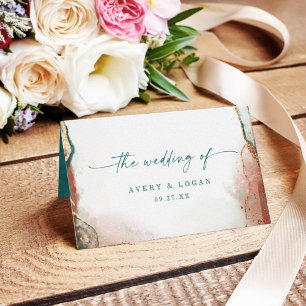 Cartão De Mesa Casamento de Teal e Cobre de Abstrato Moderno