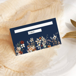 Cartão De Mesa Casamento de Terracota Floral Wildflower Azul Mari