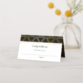 Cartão De Mesa Casamento de triângulo geométrico preto e Dourado
