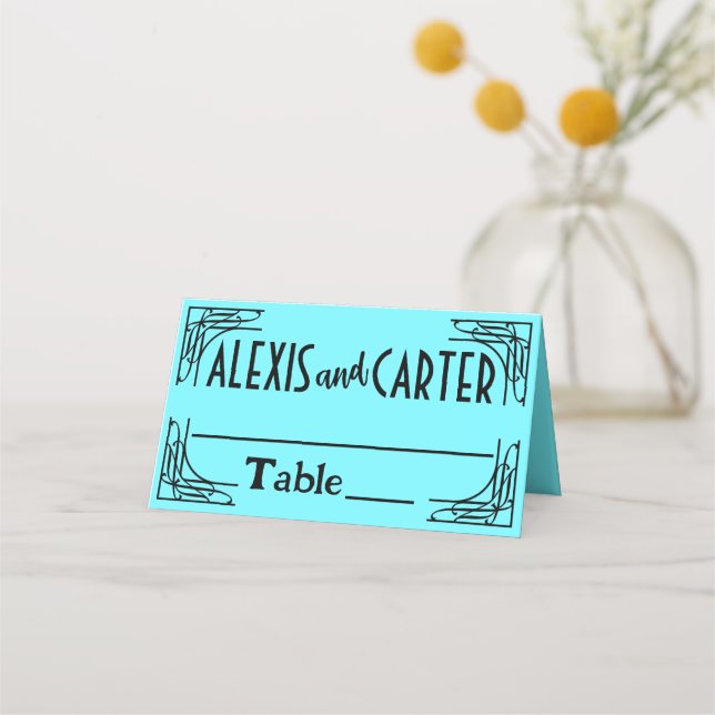 Cartão De Mesa Casamento de Turquesa 1920 (Frente)