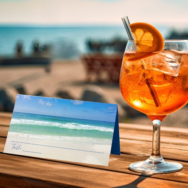 Cartão De Mesa Casamento de Verão de praia fotográfica com ondas  (Criador carregado)