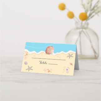 Cartão De Mesa Casamento de Verão no Oceano Azul Minimalista