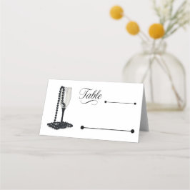 Cartão De Mesa Casamento de Vidro de Champanhe de Pérolas Pretas