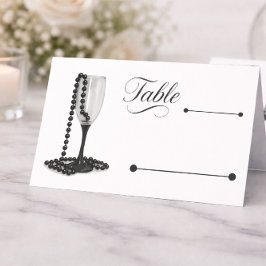 Cartão De Mesa Casamento de Vidro de Champanhe de Pérolas Pretas 