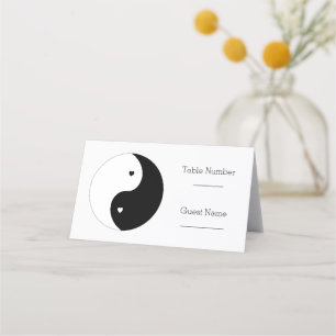 Cartão De Mesa Casamento De Yin Yang Black E White Hearts