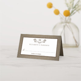 Cartão De Mesa Casamento do Monograma Russo do País & Burlap