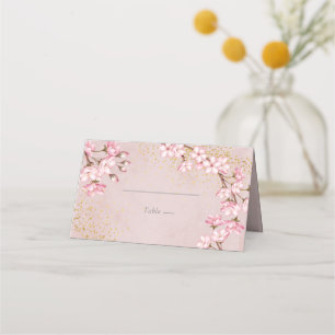 Cartão De Mesa Casamento Dourado com brilho de cereja rosa
