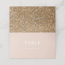 Cartão De Mesa Casamento Dourado com Glitter Clássico Rosa Beige