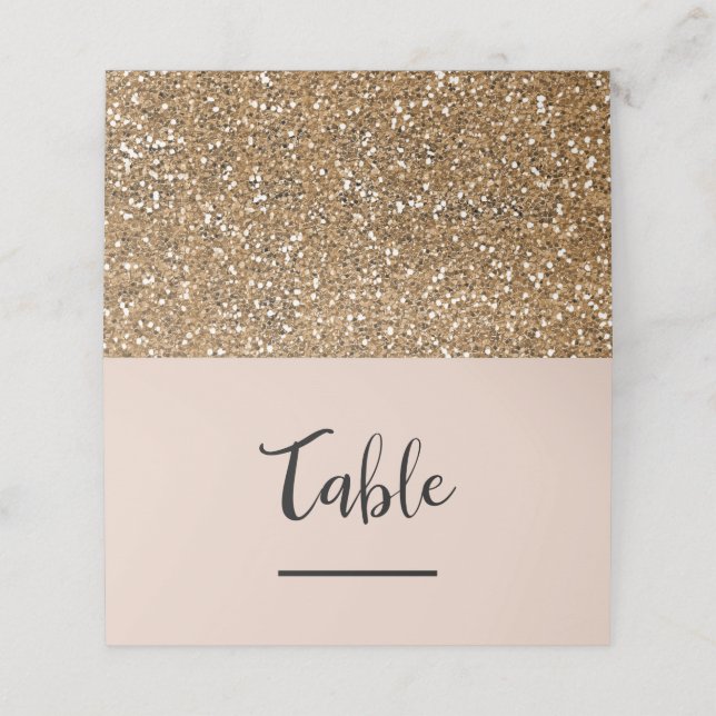Cartão De Mesa Casamento Dourado com Glitter Clássico Rosa Beige (Exterior/Desdobrado)