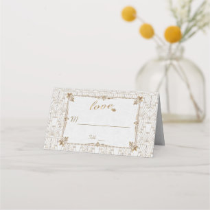 Cartão De Mesa Casamento Dourado da Arte Real Fleur-de-Lis White