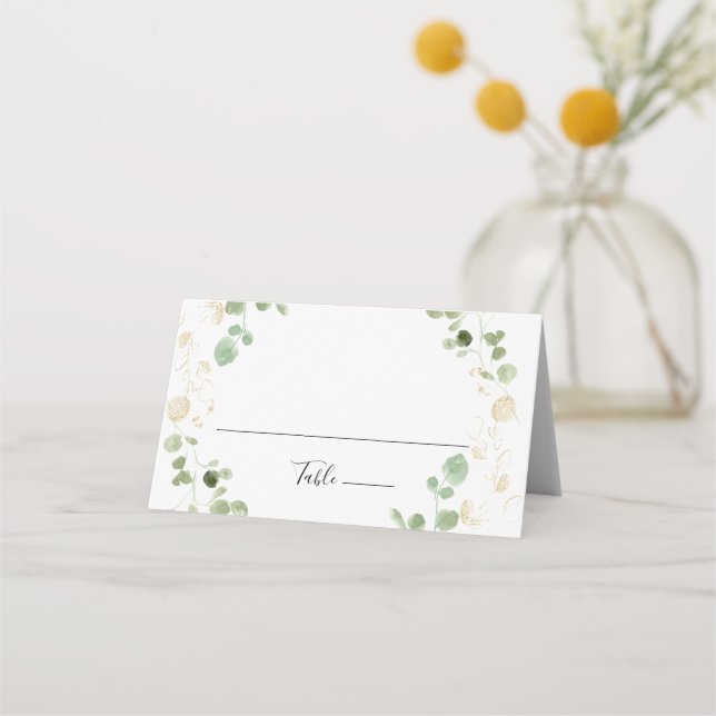 Cartão De Mesa Casamento Dourado de Confetti Eucalyptus Foliage (Frente)