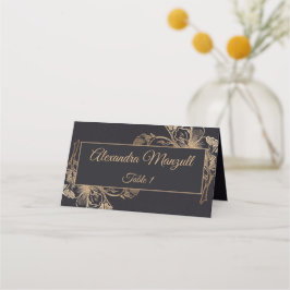 Cartão De Mesa Casamento Dourado de Design Floral Metal Faux