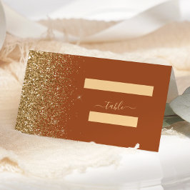 Cartão De Mesa Casamento Dourado de Glitter do Modern Terracotta