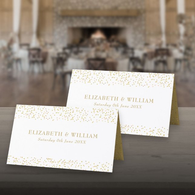 Cartão De Mesa Casamento Dourado de Poeira Confetti (Gold Dust Confetti Wedding Place Card)