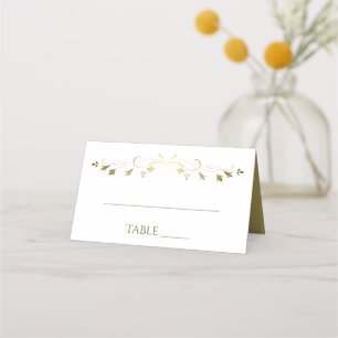 Cartão De Mesa Casamento Dourado e branco simples de árvore Elega