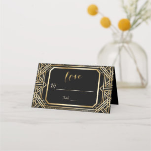 Cartão De Mesa Casamento Dourado e negro de luxo Gatsby