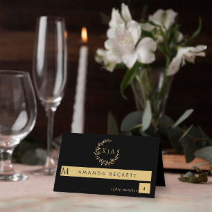 Cartão De Mesa Casamento Dourado e preto do monograma