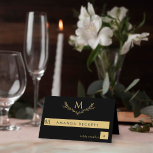 Cartão De Mesa Casamento Dourado e preto do monograma