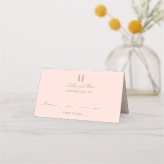 Cartão De Mesa Casamento Dourado e rosa com pincel