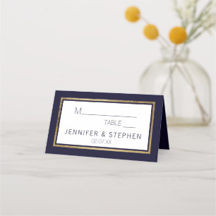 Cartão De Mesa Casamento Dourado e simples de Marinho azul