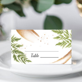 Cartão De Mesa Casamento Dourado e Verde Moderno Elegante