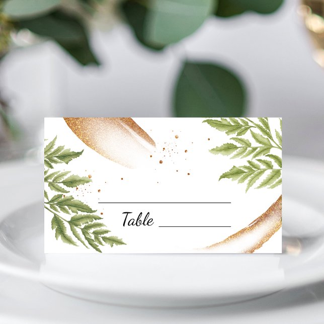 Cartão De Mesa Casamento Dourado e Verde Moderno Elegante (Criador carregado)