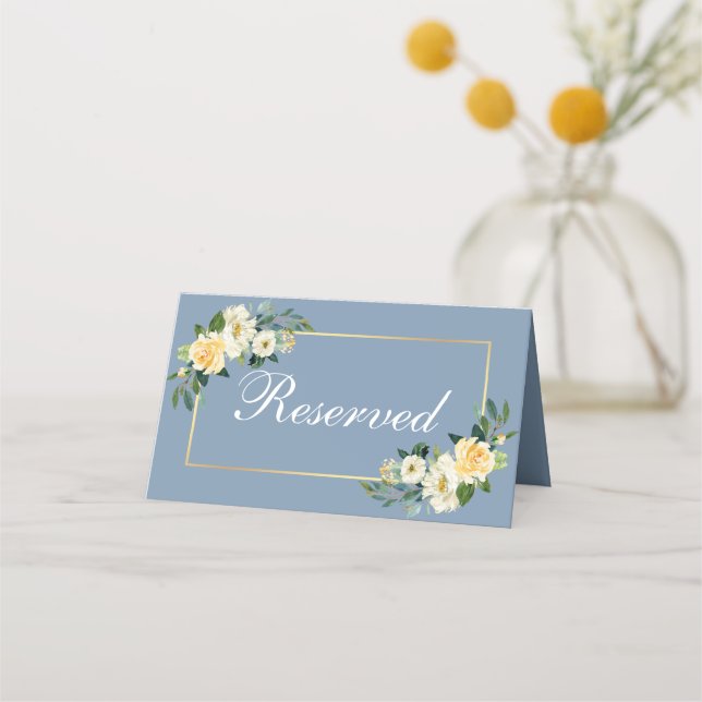 Cartão De Mesa Casamento Dourado Floral Amarelo de Aquarela Reser (Verso)