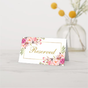 Cartão De Mesa Casamento Dourado Floral Cor-de-Água Rosa Reservad