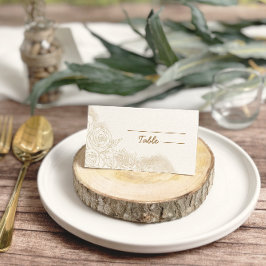 Cartão De Mesa Casamento Dourado Floral Elegante Branco